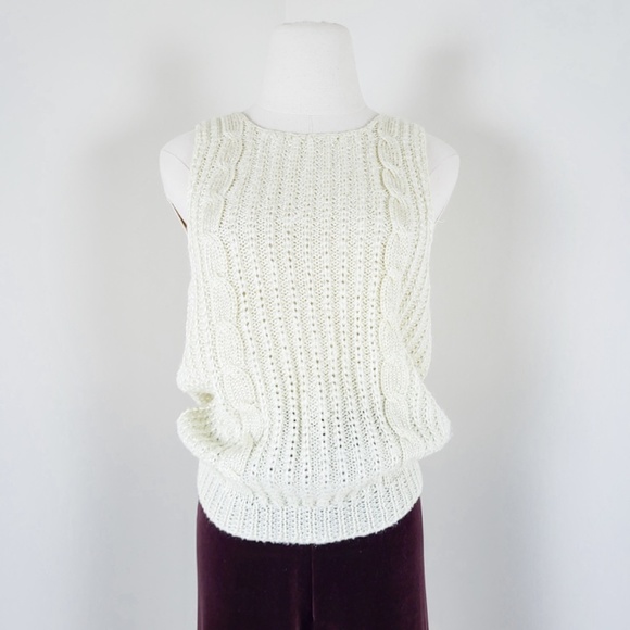 Butter Yellow Cable Knit Vest sleeveless sweater vest high neck muscle cut - Picture 3 of 12